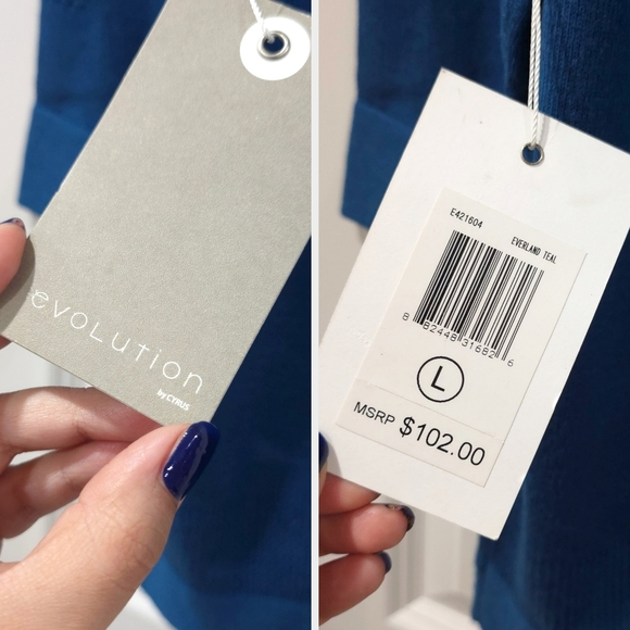 EVOLUTION BY CYRUS Teal Blue Soft Knit Sweater, Viscose Blend, Open Knit Details - Picture 4 of 14